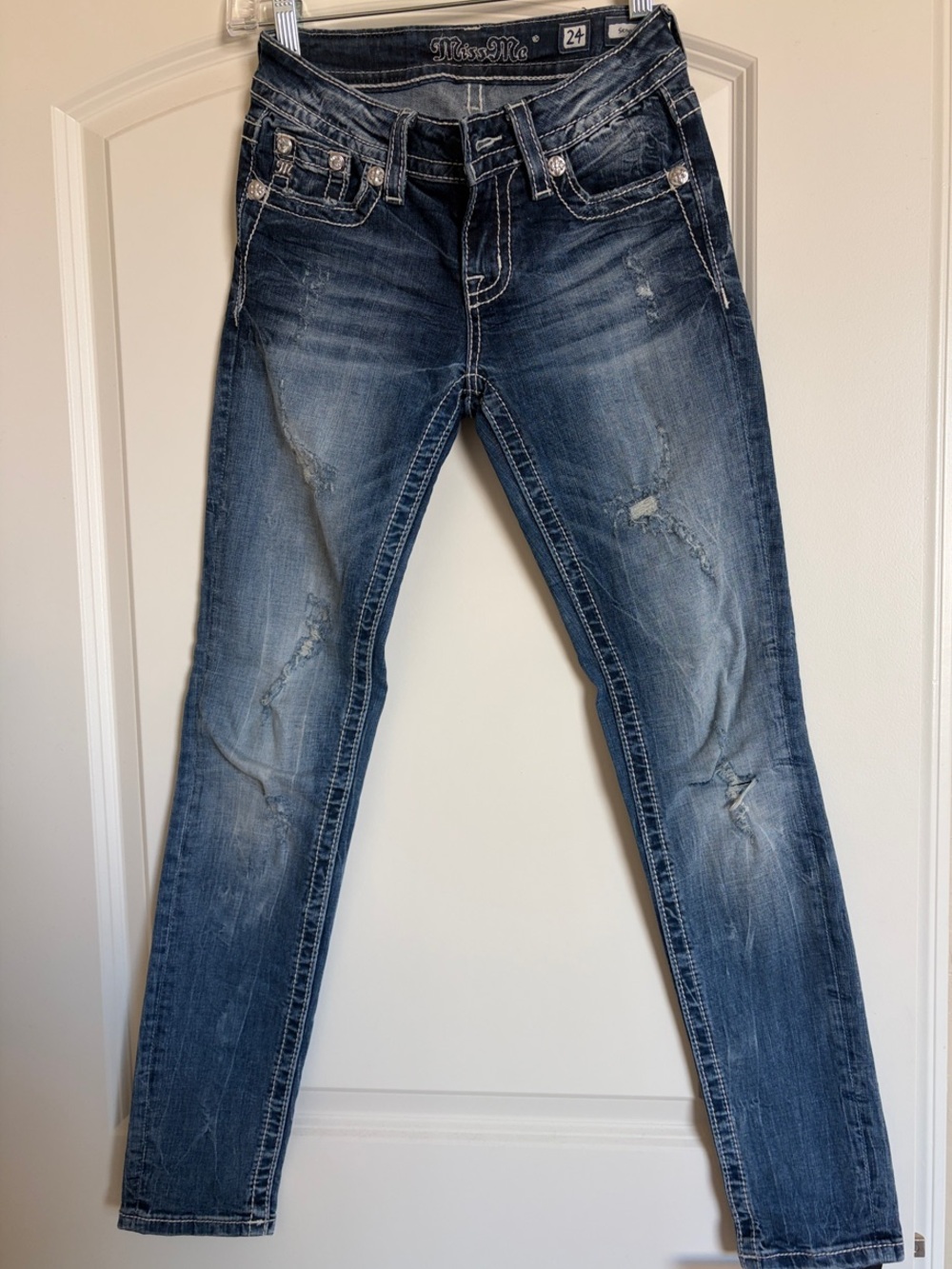 Miss Me Dark Wash Distressed Skinny Jeans